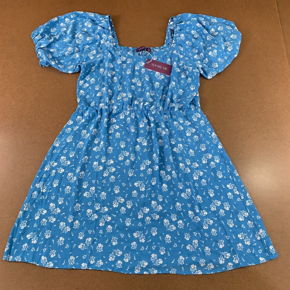 Adore Me Womens Size 2X Blue Floral Print Short Sleeve Jojo Fit & FlareDress NWT